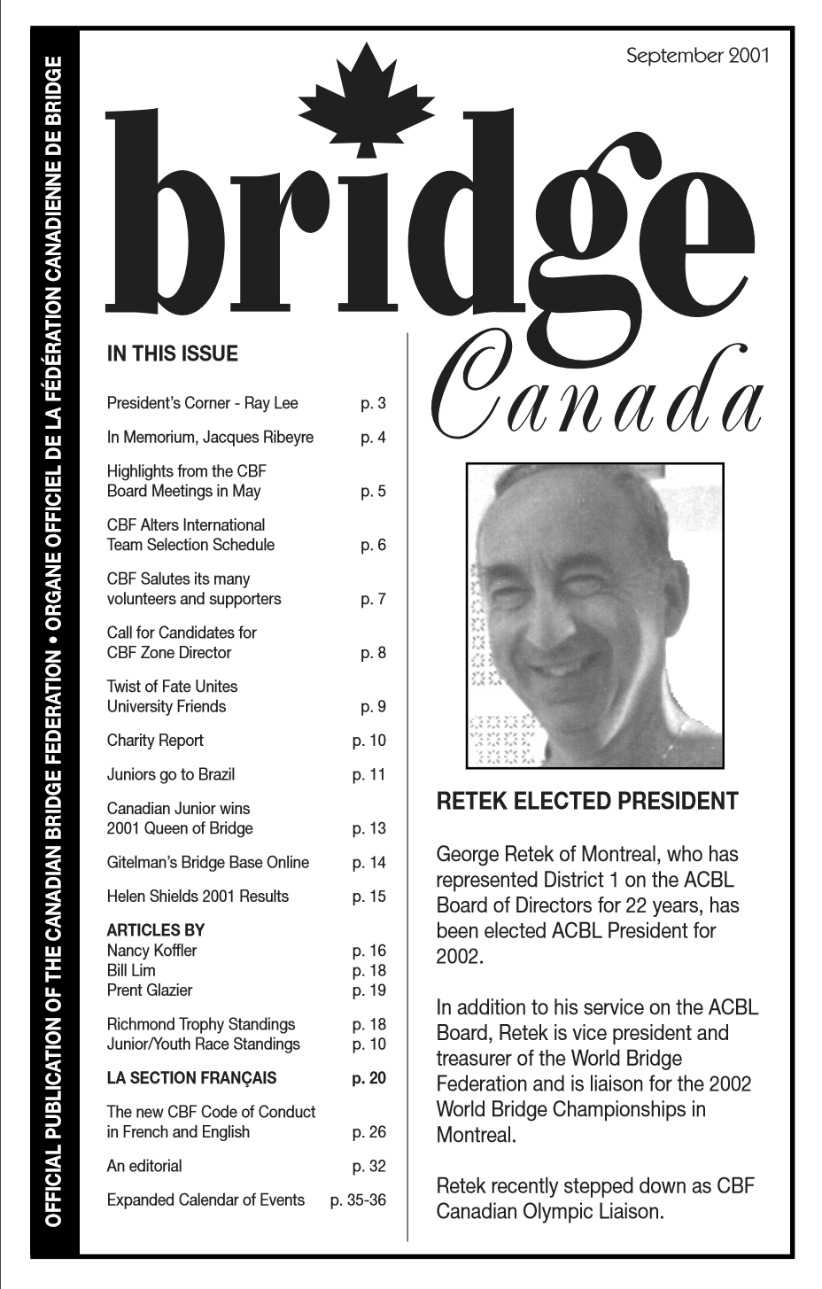 Bridge Canada September 2001 cover