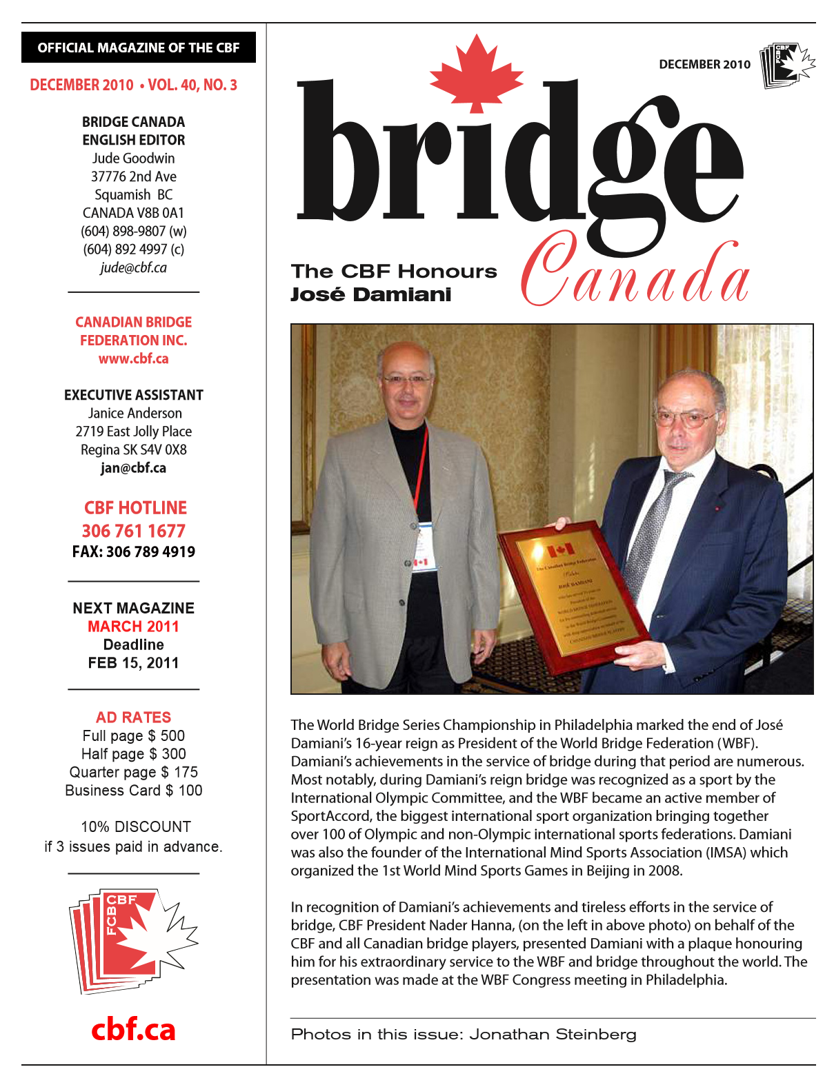 Bridge Canada December 2010 cover