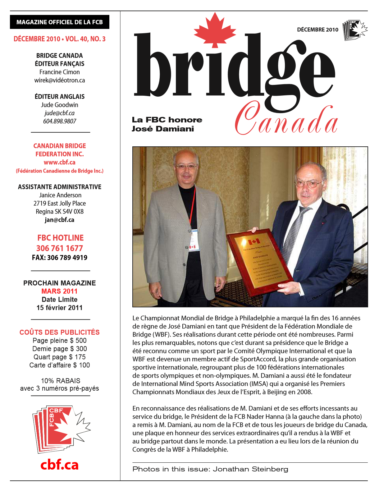 Couverture Bridge Canada Décembre 2010
